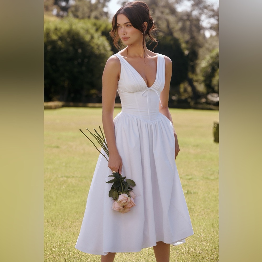 House of CB EMMELINA White Cotton Corset Sundress